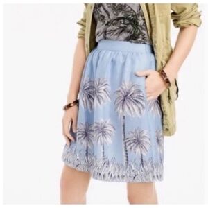 J.Crew Blue Palm Tree Linen Skirt